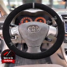 Toyota Corolla Fielder Dikme Direksiyon Kılıfı Full Alcantara Süet Gri Yüzük Ve Gri Dikiş 2004-2006 Siyah