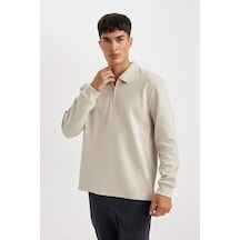 DeFacto Regular Fit Polo Yaka Yarım Fermuarlı Basic Düz Sweatshirt D2279AX24AUGR425 Gri DeFacto Regular Fit Polo Yaka Yarım Fermuarlı Basic Düz Sweatshirt D2279AX24AUGR425 Gri