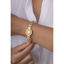 Gümüş Pazarım Reşat Altın Görünümlü Altın Kaplama Kadın Çelik Kelepçe Bileklik Renkli