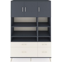 Hyperion Dolap 10 Raflı 4 Çekmeceli 3 Kapaklı 132x44x195 Antrasit-antrasit/aytaşı Antrasıt/aytası