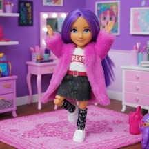 Ankiki Moda İkonu Bebek Figür 13 Cm - Mor Saçlı "great" Stil Etekli Kombin
