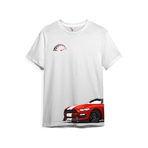 Araba Yan Detaylı Hız Limiti Baskılı Regular Fit %100 Pamuk Beyaz T-shirt Beyaz