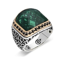 Gümüş Yeşil Zirkon Taşlı Erkek Yüzük (551171991)