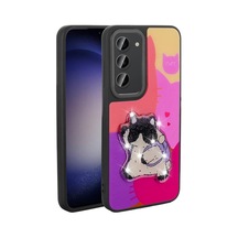 Galaxy İle Uyumlu S23 Kılıf Parlayan Kabartmalı İkonik Figürlü Amas Silikon Kapak Mor