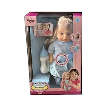Vardem 30 Cm Sesli Emzikli Ve Biberonlu Altını Islatan Boncuk Bebek Mavi Süveter