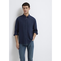 Mavi - Keten Karışımlı Lacivert Tencel Tm Liyosel Gömlek 0211482-70490 Lacivert
