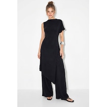 Shade Kadın Asimetrik Kesim Bluz Beli Lastikli Cep Detaylı Bol Pantolon Takım 1089 60286250 - Siyah