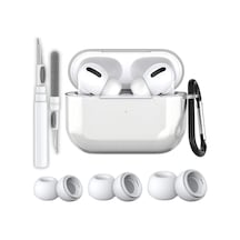 Airpods Pro 2.nesil Uyumlu Şeffaf Premium Kulaklık Kılıfı, Anc Delikli Yedek Silikon Uçları S,m,l Ve 3'ü 1 Arada Bluetooth Kulaklık Temizleme Kalemi Seti Şeffaf