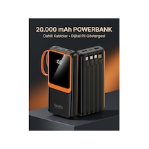 1. Çoklu Çıkışlı 20000 Mah Powerbank Entegre Kablolu Dijital Ekranlı Taşınabilir Şarj Cihazı Siyah Siyah
