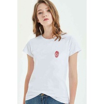 Parmak Izi Türk Bayrağı Dna Baskılı Beyaz Kadın Tshirt