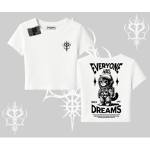 Tarzsokak Everyone Has Dreams Yazılı Astronot Kedi Arka Baskılı Babby Tee Tshirt Beyaz