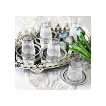 Handmade Gümüş Işlemeli 6 Kişilik Çay Seti Çok Renkli