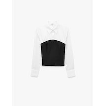 Koton Pamuklu Slim Fit Renk Kontrastlı Uzun Kollu Korse Detaylı Poplin Gömlek Beyaz 7wak60070uw
