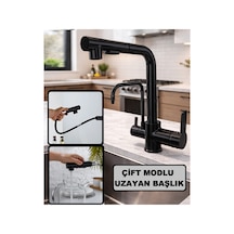 Rena Design Aritmali Spiralli 2 Modlu Başlik L Boru Mutfak Evye Bataryasi Prinç Armatür Musluk Mat Siyah