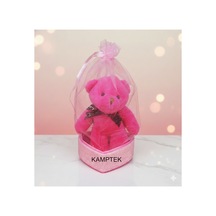 Hediyelik Pembe Tül Kese Tasarım Kalp Ayıcık Anahtarlık Hediyelik