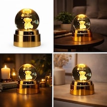 Smile Day 3d Kristal Top Gece Lambası, Teddy Bear Figürlü, Altın Rengi Tabanlı, Led Aydınlatmalı, Sevgiliye Hediye