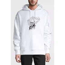 Ghost Rider Baskılı Beyaz Erkek Örme Kapşonlu Sweatshirt (531045346)
