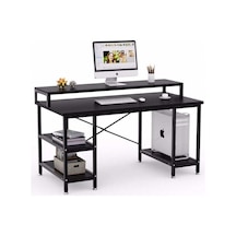Zizuva Tasarım 95x60x140cm Siyah Ev Ofis Bilgisayar Metal Raflı Çalışma Masası Siyah