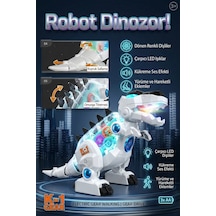 Vardem Oyuncak K-1 Gear Şeffaf Gövdeli Işıklı Sesli Yürüyen T-rex Robot Dinozor Beyaz Çok Renkli