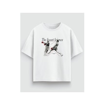 Yolo Street The Sweet Science Boks Baskılı Oversize Tişört %100 Pamuk Unisex Streetwear Beyaz