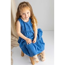 Oliventhekid Pileli Kolsuz Midi Kot Elbise Koyu Mavi Koyu Mavi