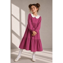 Angel&co. Girls Clothing Brode Yaka Müslin Midi Elbise-fuşya Fuşya