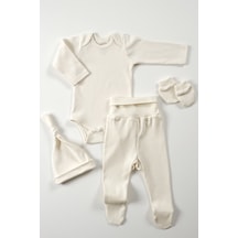 Tinylamb Pure 4 Parça Bebek Uzun Kollu Pamuk Bodysuit Pijama Takımı Yenidoğan Mini Set Çocuk Hediye Seti Bej