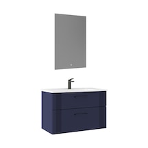 Orka Bari 85 Cm Mat Lacivert Led'li Aynalı Banyo Dolabı Takımı Mat Lacivert
