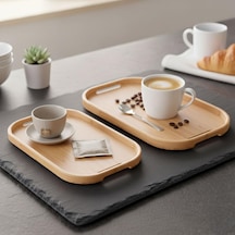 Bambu Servis Tepsisi 2'li Set 33x22 Cm Ve 40x28 Cm Dikdörtgen Bambu Tepsi Çok Renkli