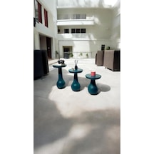 Wood Wooden Ahşap 3 Lü Set Fitilli Mantar Yan Sehpa Modern Fiskos / Çiçeklik / Zigon Sehpa Koyu Yeşil