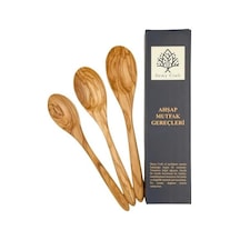 El Yapımı Zeytin Ağacı Mutfak Seti 3 Parça Tahta Kaşık Doğal Ahşap 30 Cm