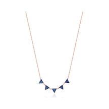 Emılıano Jewellery Lacivert Taşlı Pırlanta Montür Rose Altın Kaplama Beş Üçgenli Gümüş Kolye Gold - Rose Gold - Gümüş