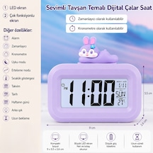 Sevimli Tavşan Dijital Çalar Saat Led Ekranlı, Çok Fonksiyonlu, Zamanlayıcı Ve Kronometre Özellikli, Sıcaklık, Tarih Ve Hafta Günü Göstergeli Masa Saati Renkli