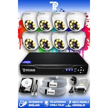 Picam 8 Kameralı Dome 8 İç Kamera Set 100 GB HDD Full HD Renkli Gece Görüşlü Güvenlik Kamerası Sistemi