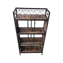 Ahşap Ferforje Raf 53x23x102 Cm. Kna606 Eskitme Siyah