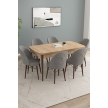 Calvin Meşe Desen 80x132 Mdf Açılabilir Mutfak Masası Takımı 6 Adet Sandalye Gri