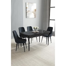 Loft Siyah Mermer 80x132 Açılabilir Mdf Masa Yemek Odası Takımı, Mutfak Takımı 4 Adet Sandalye Antrasit