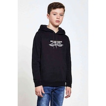 Tshirthane Express Podcast Baskılı Unisex Çocuk Kapüşonlu Siyah Sweatshirt Siyah