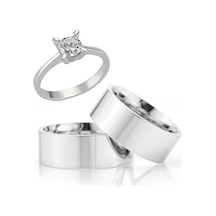 8 Mm Düz Gümüş Alyans Çifti Söz Yüzükleri Tektaş Hediye Wr63D