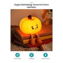 Üzgün Balkabağı Tasarımlı Gece Lambası - Silikon - Telefon Tutucu Turuncu