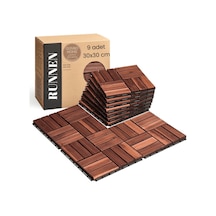 Runnen Akasya Ağacı Yer Karosu 9 Adet Bahçe Banyo Deck Ahşap Karo Masif Yer Döşemesi Balkon Deck