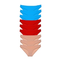 9 Adet Süper Eko Set Likralı Kadın Slip Külot Kırmızı Ten Mavi Çok Renkli 9 Adet Süper Eko Set Likralı Kadın Slip Külot Kırmızı Ten Mavi Çok Renkli