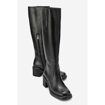 Luvishoes Luvi Shoes Fros Siyah Cilt Hakiki Deri Kadın Kalın Topuklu Çizme Siyah
