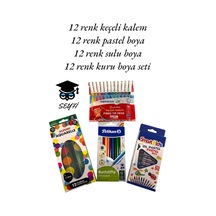 12 Renk Keçeli Kalem 12 Renk Pastel Boya 12 Renk Sulu Boya 12 Renk Kuru Boya Set-1