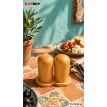 Bymyhand Stantlı Bambu Tuzluk Ve Karabiberlik 2'li Set Ahşap