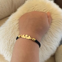 D Harfine Özel Taç Figürlü 14 Ayar Altın Plakalı Siyah İpek Örgülü Hediye Bileklik-507harf D