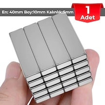 1 Adet Neodyum Mıknatıs Boy: 40mm En: 10mm Kalınlık: 5mm 40x10x5 Ndfeb Güçlü Mıknatıs N107