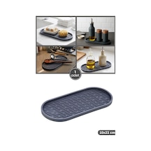 Silikon Tezgah Üstü Yağlık Altlığı Oval, Yağdanlık Sosluk Sabunluk Altlığı Kepçe Kaşık Matı 10x23cm Antrasit