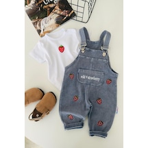 Miniğimin Cicileri Çilek İşleme Detaylı Kız Bebek Salopetli 2... Beyaz