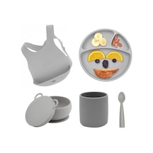 Oioi Silikon Beslenme Seti 5 Parça Önlüklü  Gri